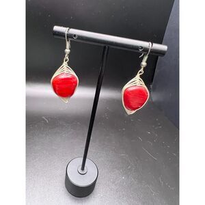 Deep Red Wire-Wrapped Earring